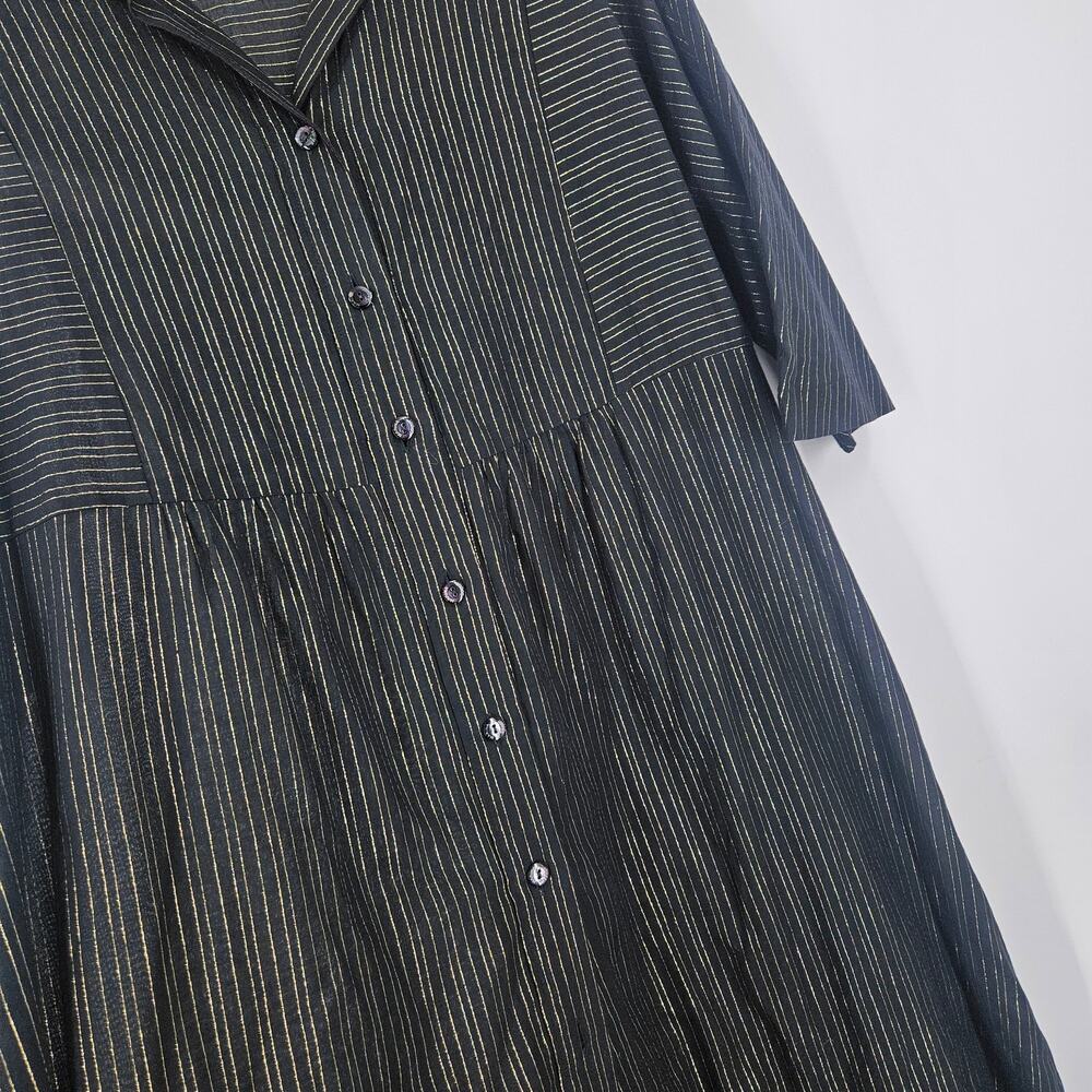 Marina Rinaldi Sport Shirt Dress Black Gold Metallic Striped Button Up Size 14 - Picture 7 of 11